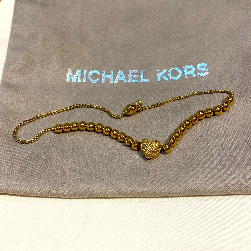 Michael Kors gold tone bead and sparkling heart bracelet